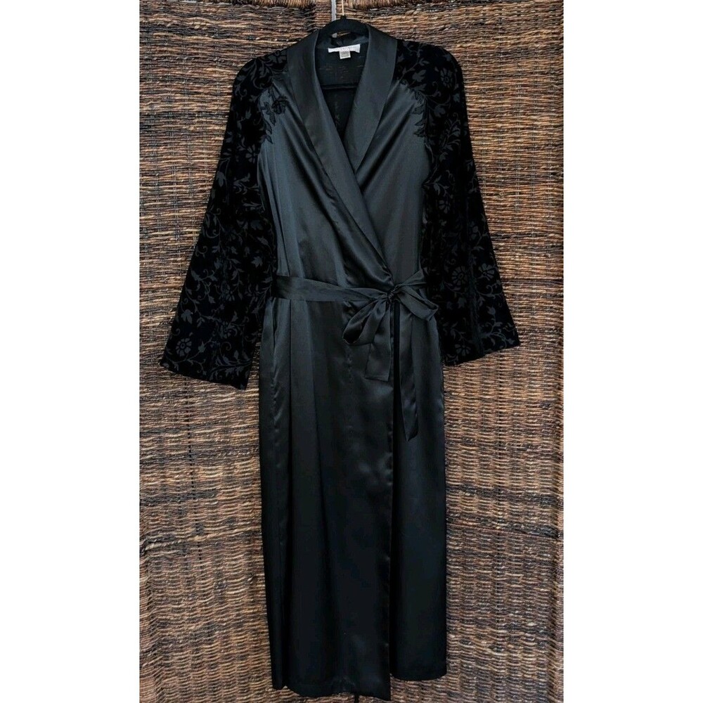 Vintage Oscar De La Renta Pink Label Burnout Velvet Embroidery Satin Robe Medium